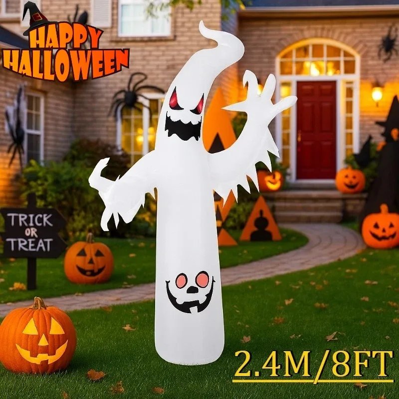 8FT Holiday Lighting Halloween Inflatable Toys Flame White Ghost Solar Term Decoration LED Light Up Lawn Outside Blow Up Model