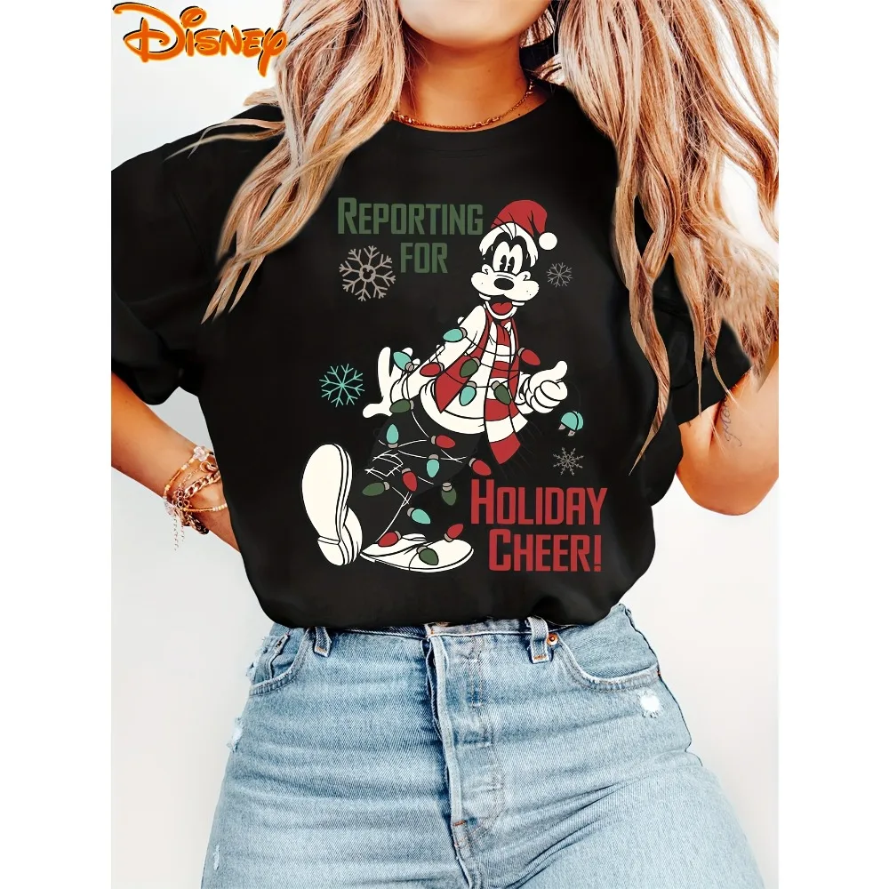 المرأة ديزني بلوتو أضواء عيد الميلاد تي شيرت الرجال القطن المحملة س الرقبة عادية كبيرة الحجم قصيرة الأكمام الشارع ارتداء دونالد داك الأعلى