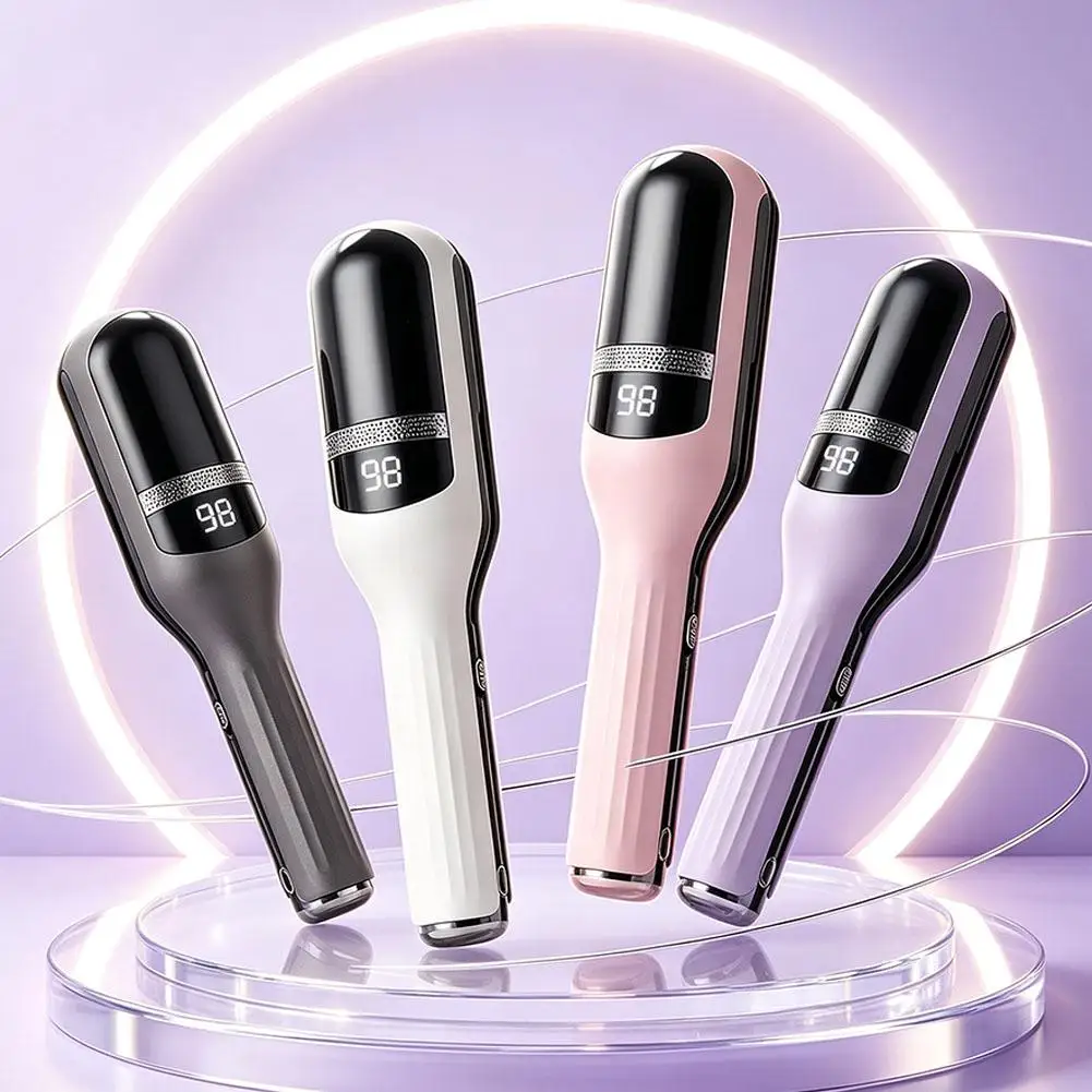 Mini Wireless Hair Straightener Brush with LED Display USB Rechargeable Straightening Comb Adjustable Temp For Outdoor Travel
