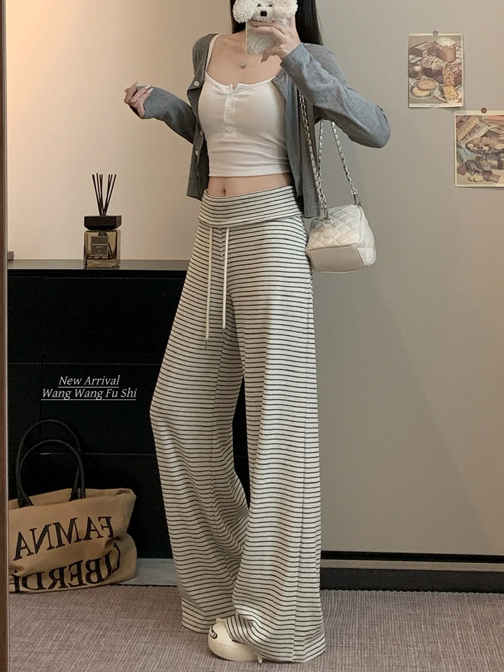 السراويل واسعة الساق للمرأة الصغيرة المرأة الخريف الحلو فتاة الاتجاه منتظم صالح مكتب مكان العمل تنفس مشروط مطوي الأربطة #6