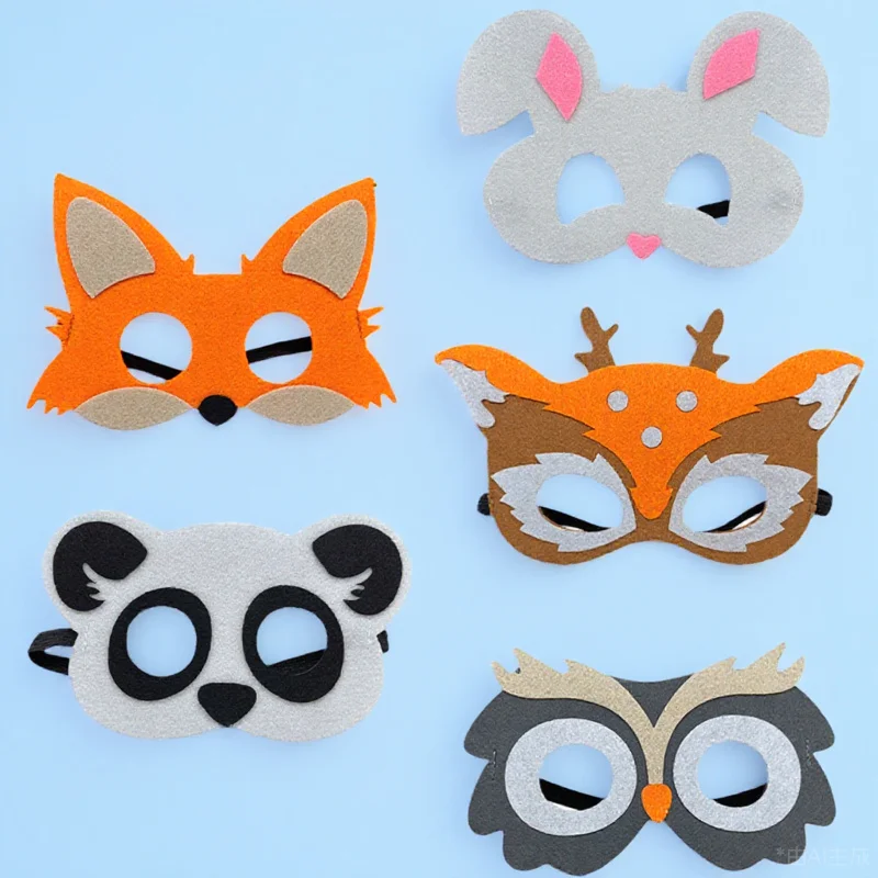 Masques en feutre d'animaux, 5 pièces, adaptés aux enfants, fête à thème, mascarade, carnaval, spectacle sur scène, accessoire photo pour enfants