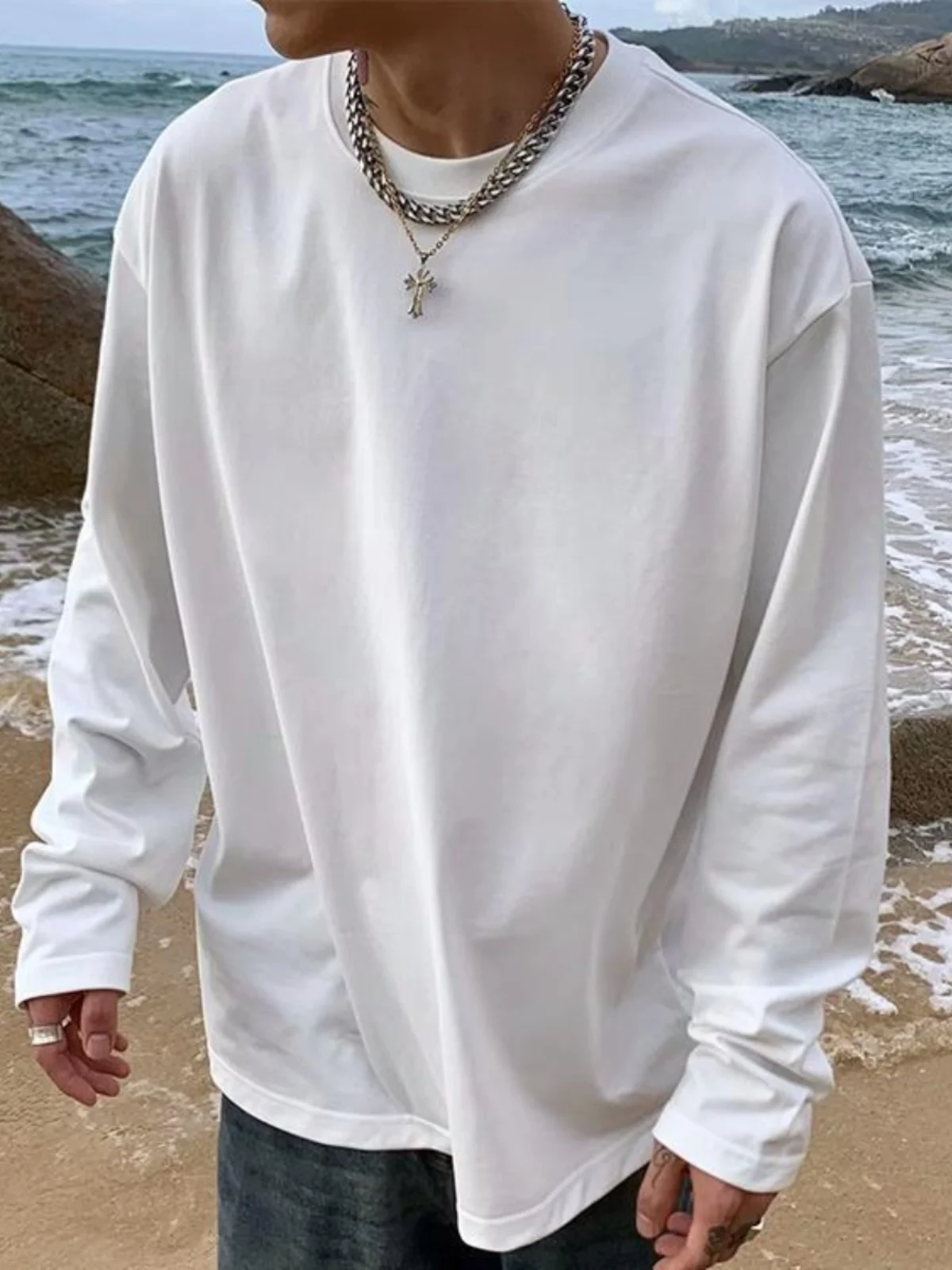 

Cleanfit American Retro Long Sleeve Cotton T-Shirt Men's Loose Spring Autumn Sport Casual Sweatshirt Trendy Base Shirt