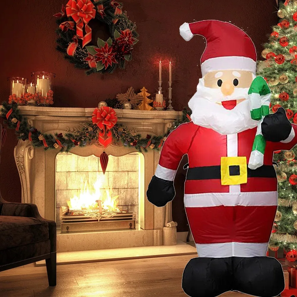 1.2m Inflatable Candy Cane Santa with LED Lights - Great for Indoor/Outdoor Christmas Party Decorations and Yard Props