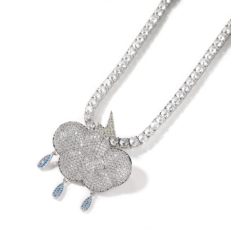 Hip Hop 3A+CZ Stone Paved Bling Iced Out Lightning Cloud Pendants Necklaces Rapper Jewelry