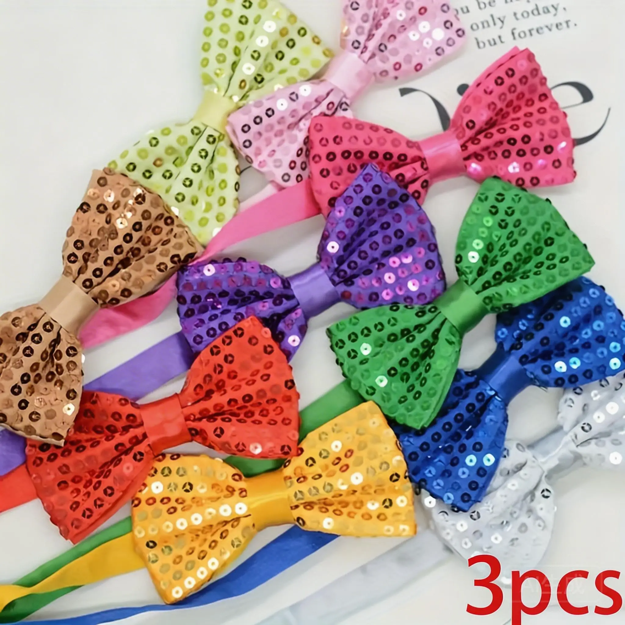 3Pcs Sequin Bow Ties Unisex Black and Red Sequin Polyester Evening Host Stage Performance Party Shiny Luxury Wedding Suit Accessories