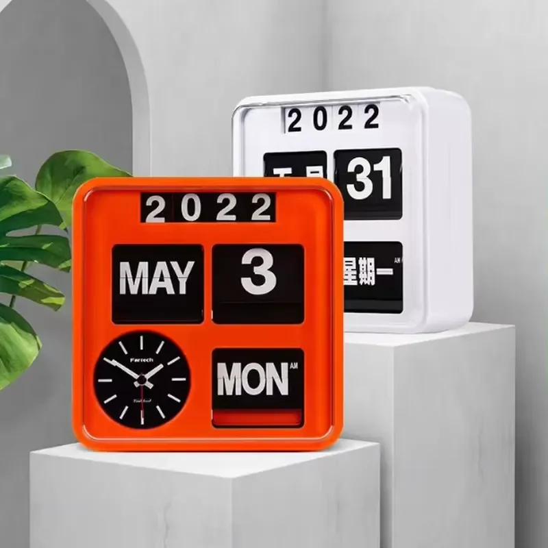 Vintage Art Deco Style Large Resin Mechanical Desk Clock with Flip Calendar Home Office Decor Unique Tabletop Timepiece Retro