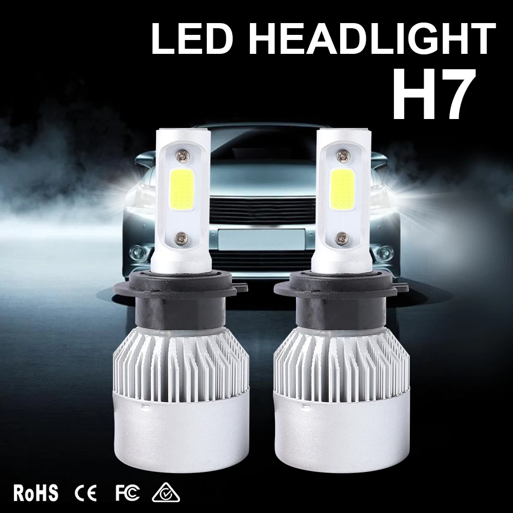 

2Pcs H7 LED H4 H11 H8 9005 HB4 H1 H3 HB3 H9 H27 Car Headlight Bulbs Auto Lamps With COB Chips 8000LM Fog Lights 6500K 12V 72W