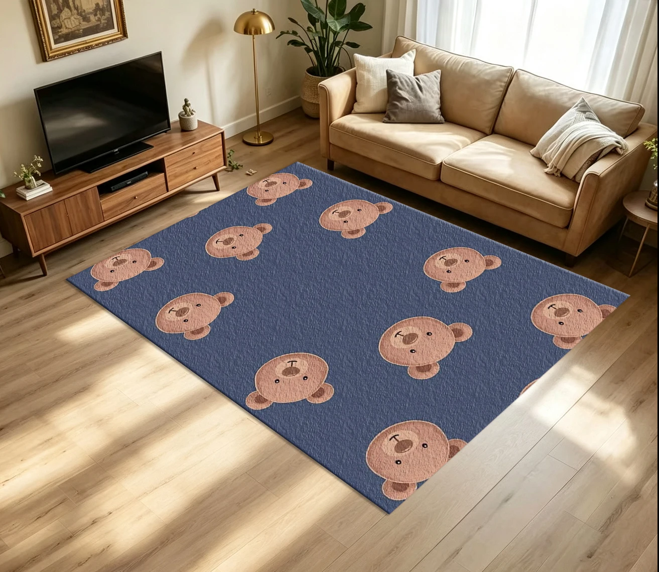 Cute Cartoon Bear Head Seamless Pattern Carpet Flooring Kids Bedroom Floor Rug