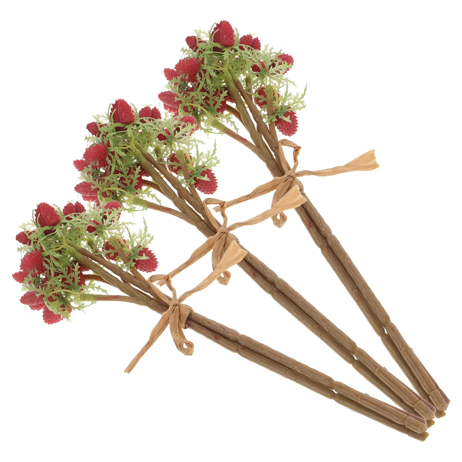 3pcs Artificial Raspberry Branches Realistic Fake Strawberry Stems For Diy Flower Arrangements Decor Thanksgiving Party Wreath