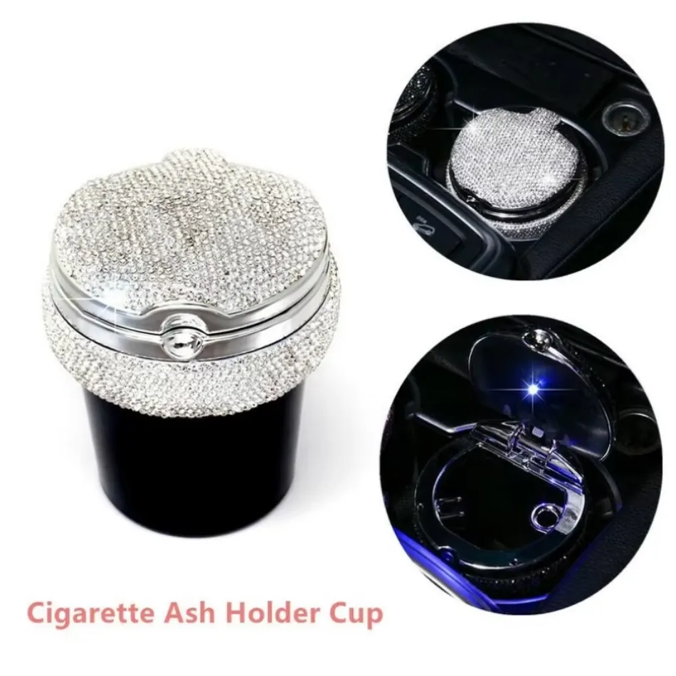 1PC Bling Diamond Car Home LED Light Ashtray Cigarette Ash Holder Cup Fireproof