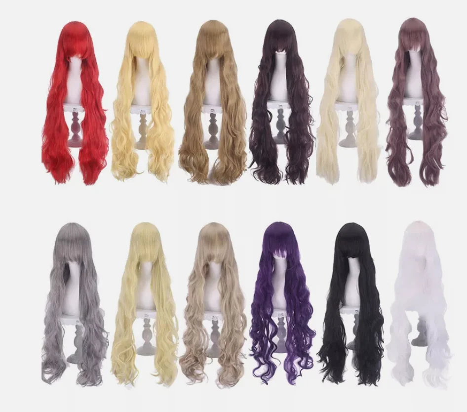 12 Colors 100cm Long Curly Cosplay Wigs Women Halloween Wave Synthetic Hair