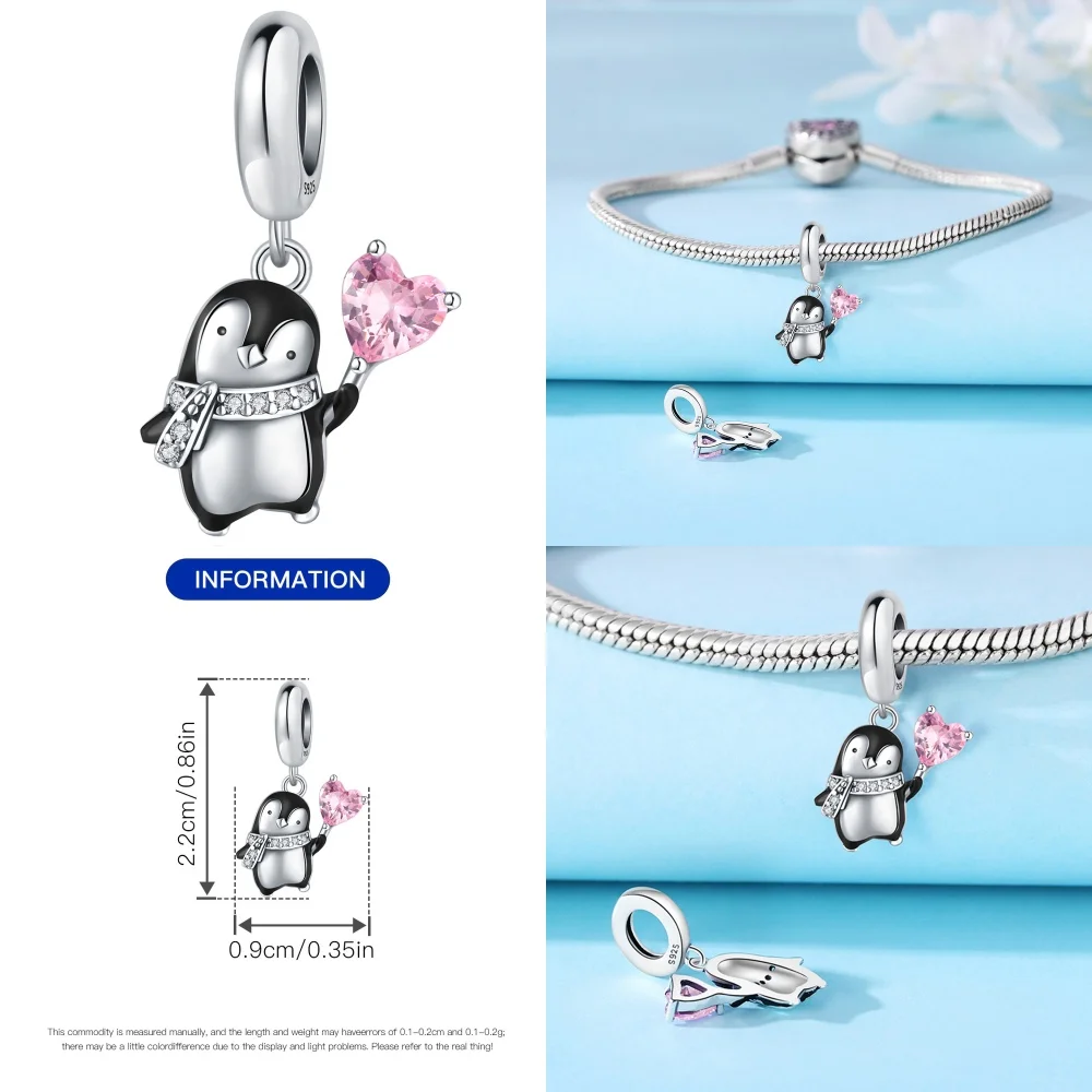 Cute Panda Penguin Charm 925 Sterling Silver Fun Bamboo Pandas Charms Bead Pendant For Women DIY Bracelets Fine Jewelry Gifts