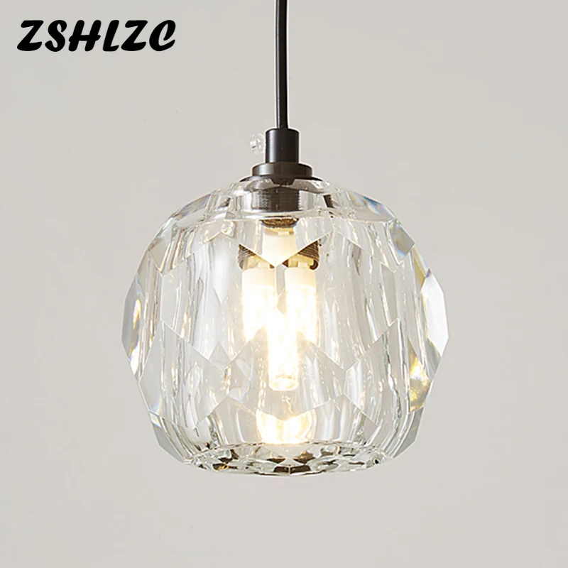 New Minimalist LED Crystal Pendant Light All Copper Bedroom Bedside Chandelier For Living Dining Room Kitchen Bar Decor Lighting