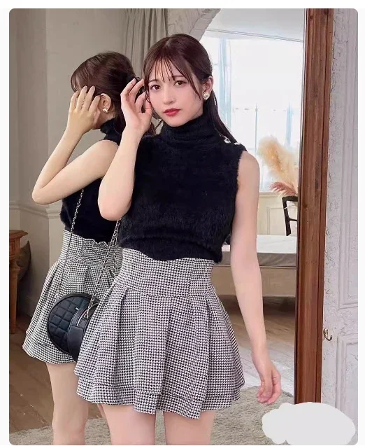 Japanese Style Mini Skirts for Women Mine Mass-Produced Sweet Black Skirt Culottes Autumn Summer Ruffled Pleated Short Skirt