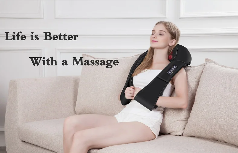 LUYAO 2021Newest 3D Self Massage Back Shiatsu Kneading Body Massager with Heat Massage Shawl