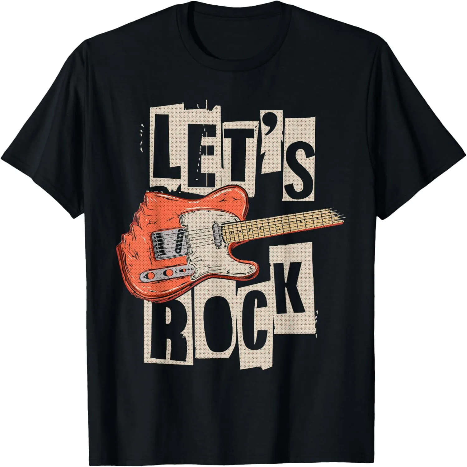 Let's Rock Electric Guitar Music Lovers Band Guitarists Retro T-Shirt Cotton t-shirt, Vintage t-shirt,