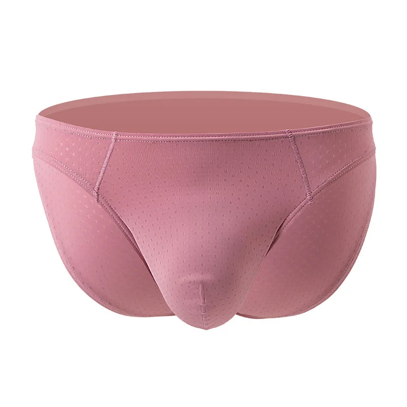 Men Sexy Brief Underwear Jacquard Ice Silk Mesh Breath Comfort Elasticity Sports Panties Youth Low-rise U Convex Pouch Underants