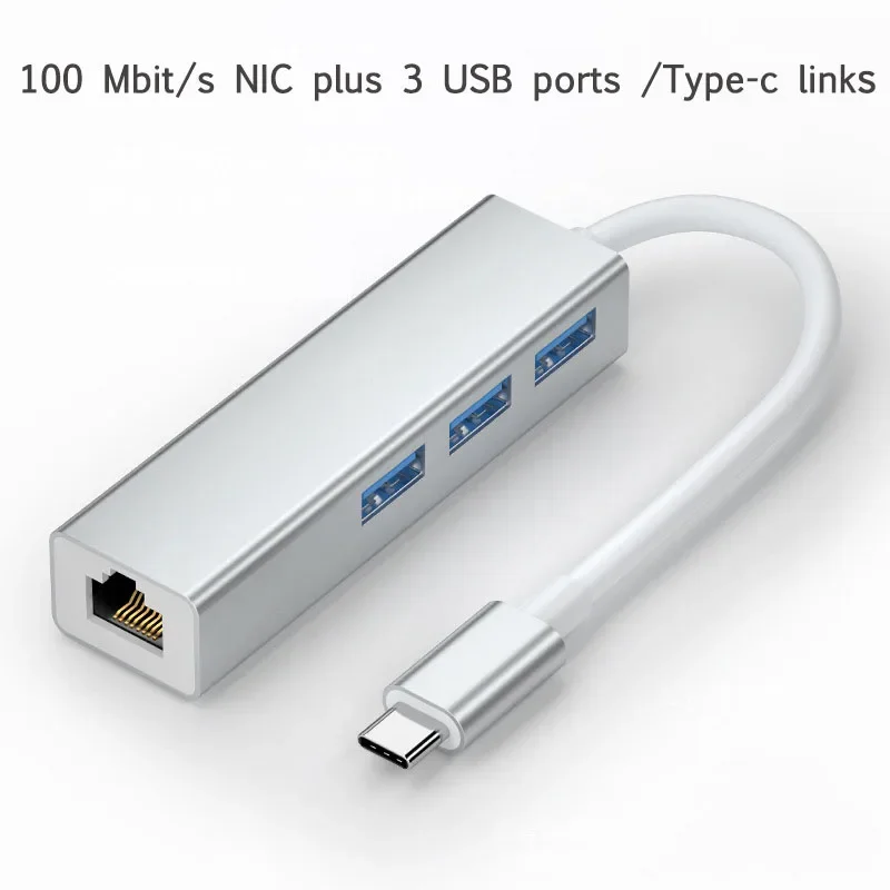 

100 Mbit/s Network Adapter RJ45 USB3.0 Hub Converter Type-c To Network Port Converter 4-In-1 Docking Station