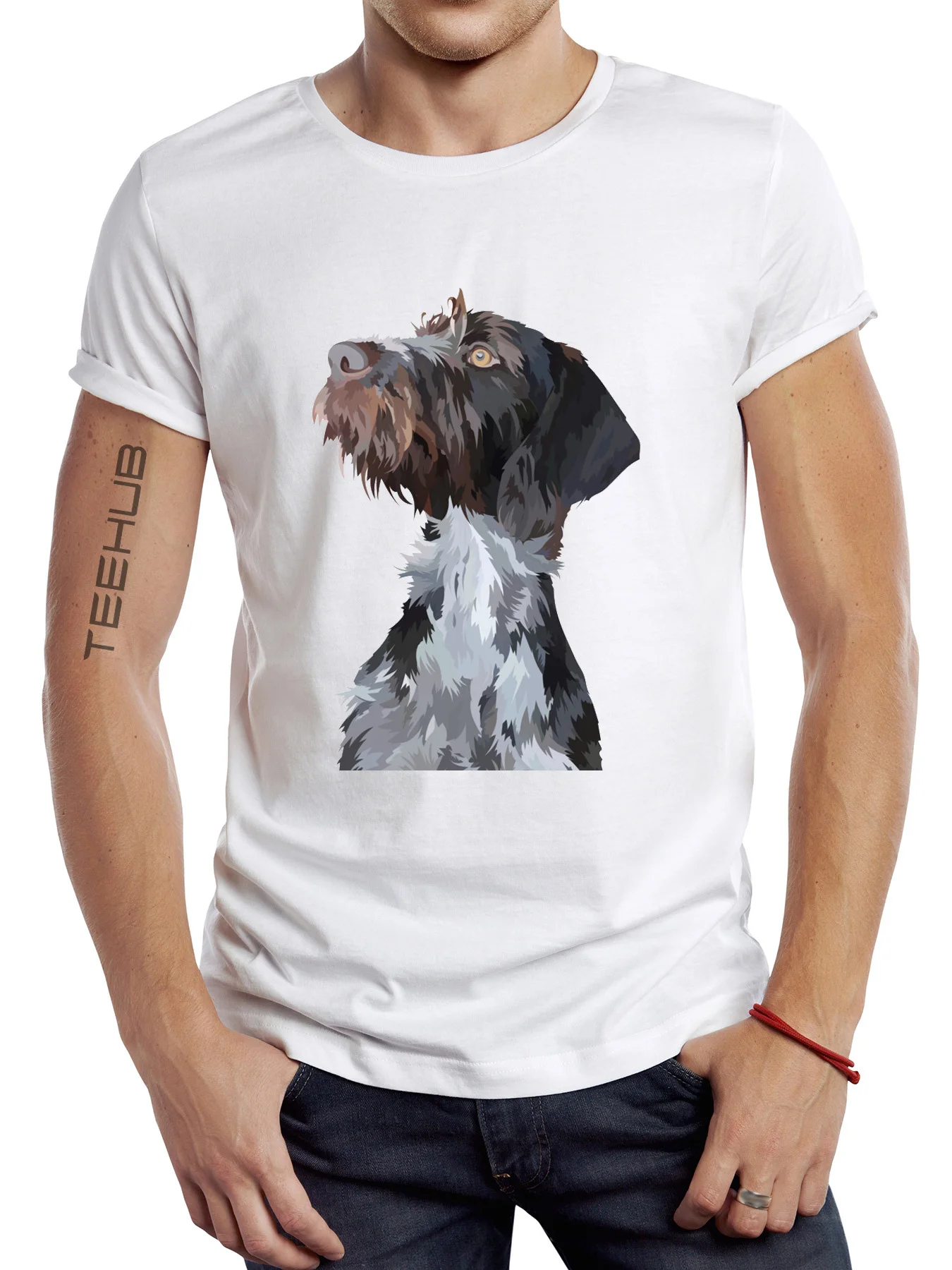 2024 Newest Men's Fashion German Wirehaired Pointer Printed Tee Short-Sleeve T-Shirt Tops For Spring Summer