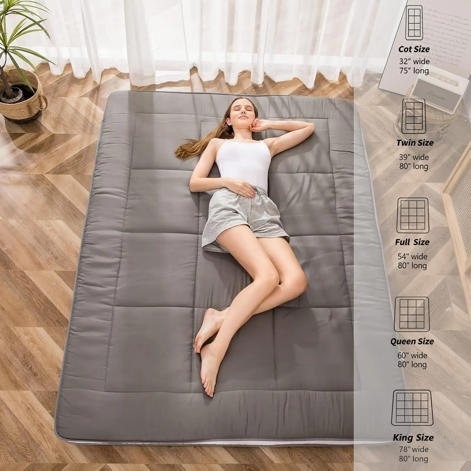 Futon Mattress, Padded Japanese Floor Mattress Quilted Bed Mattress Topper, Extra Thick Folding Sleeping Pad Breathable Floor Lo