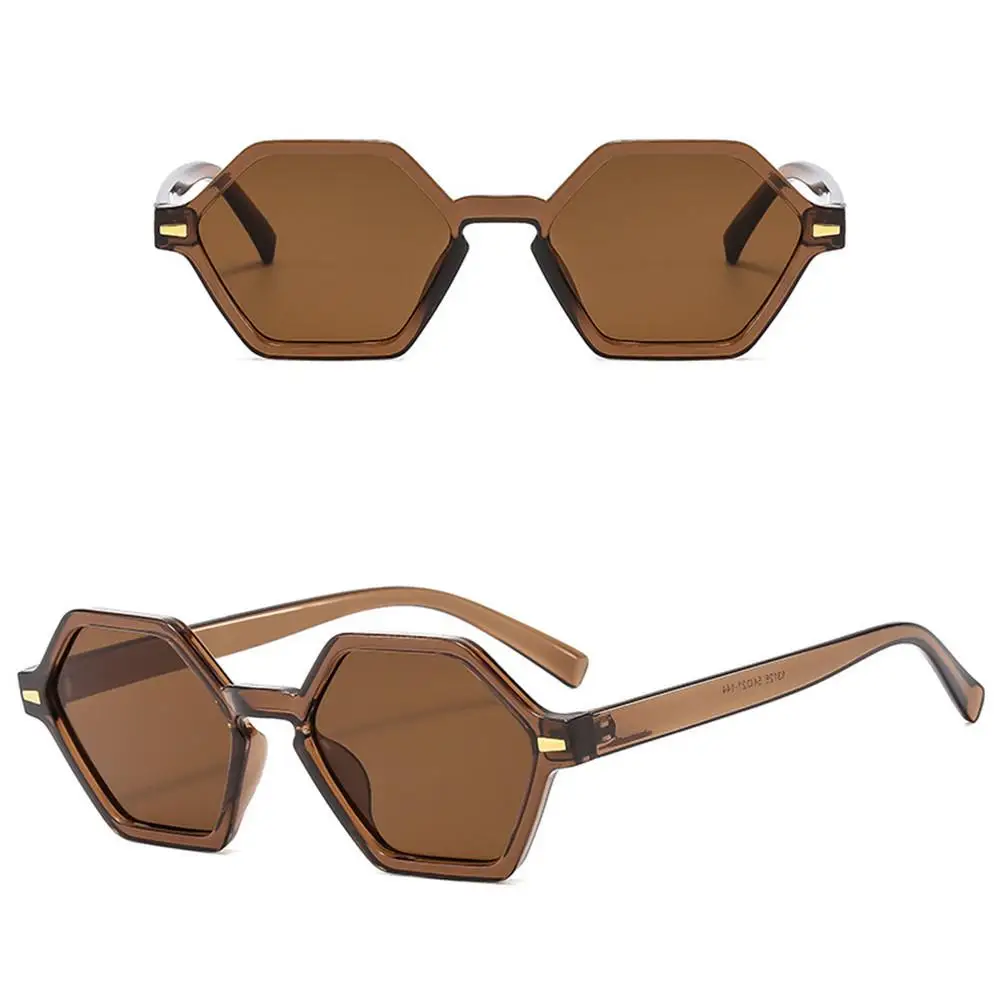 재미있는 육각형 소형 프레임 선글라스, 힙합 스타일, UV400 리벳 장식, 음영 레오파드 블루 안경, 남녀 공용