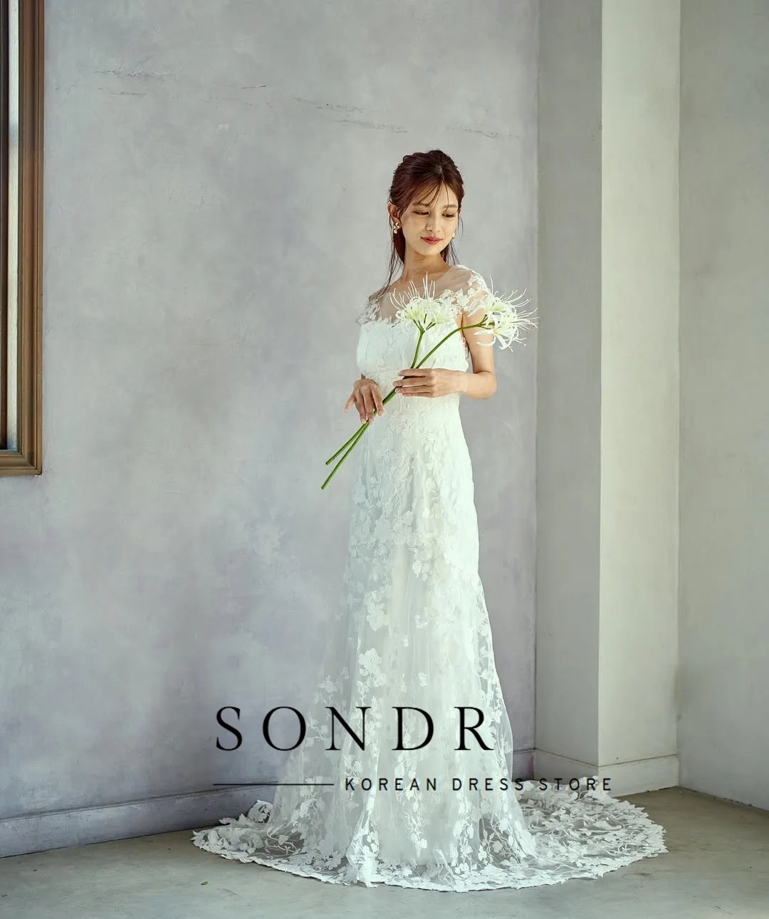 Sondr винтажные кружевные японские свадебные платья с овальным воротником, свадебное платье без рукавов, свадебные платья со шлейфом по индивидуальному заказу