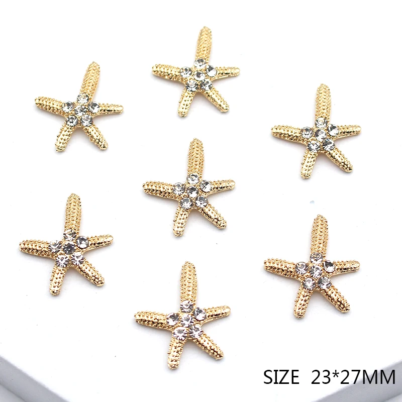 New 10 pieces/batch 23 * 27MM starfish alloy rhinestone buttons, suitable for wedding decoration clothing DIY process accessorie