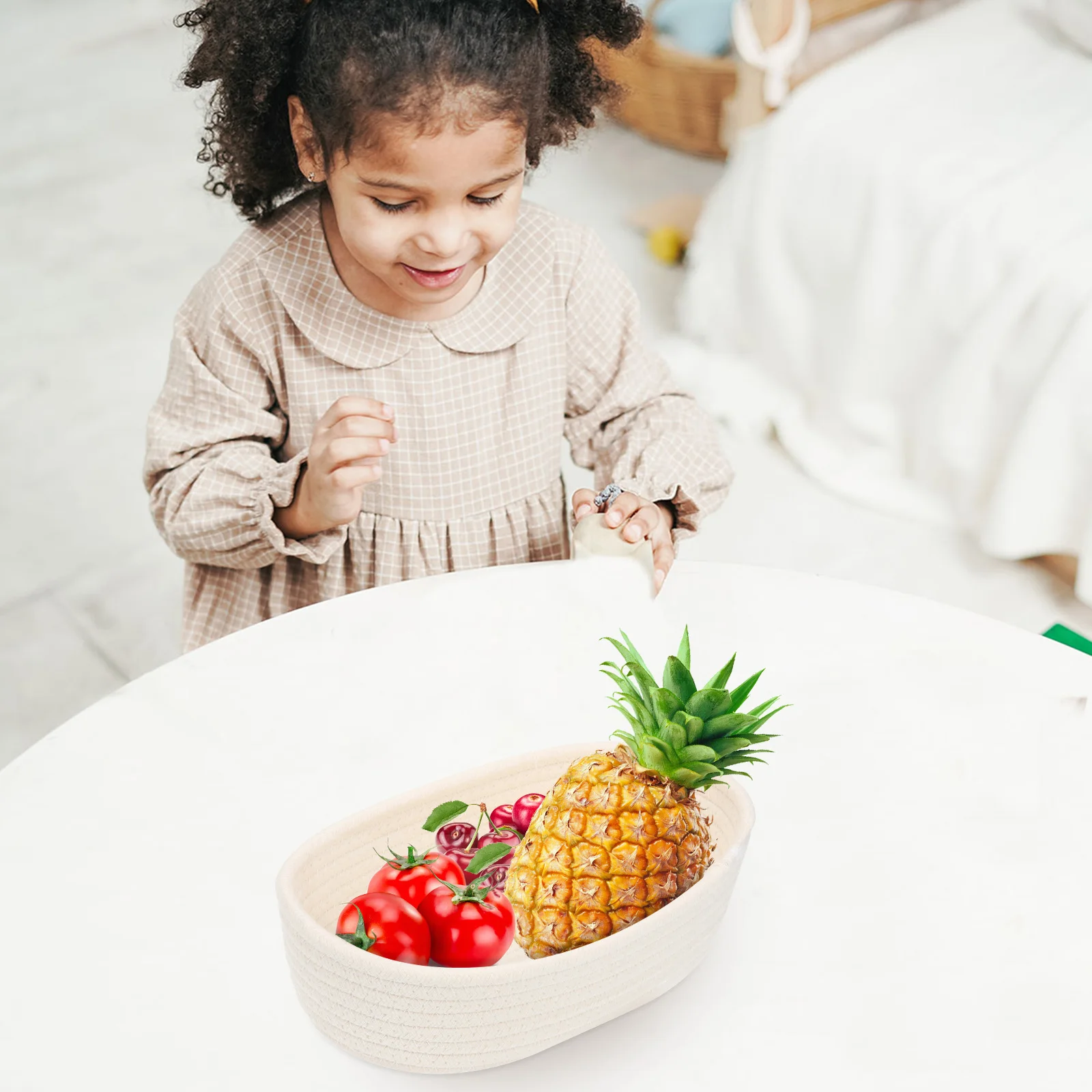 

3Pcs Sundries Storage Holder Woven Cotton Rope Basket for Closet Table Shelf Organizing Basket Home Decorative Storage Solution