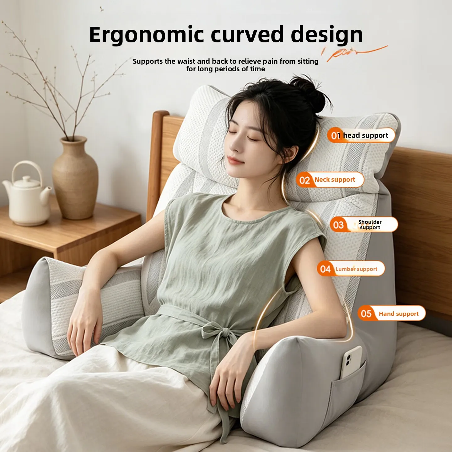 Bed Rest Pillow Large Reading Backrest Cushion with Breathable Plush Support for Dorm Sofa Bedroom Lounge and Tablet Viewing