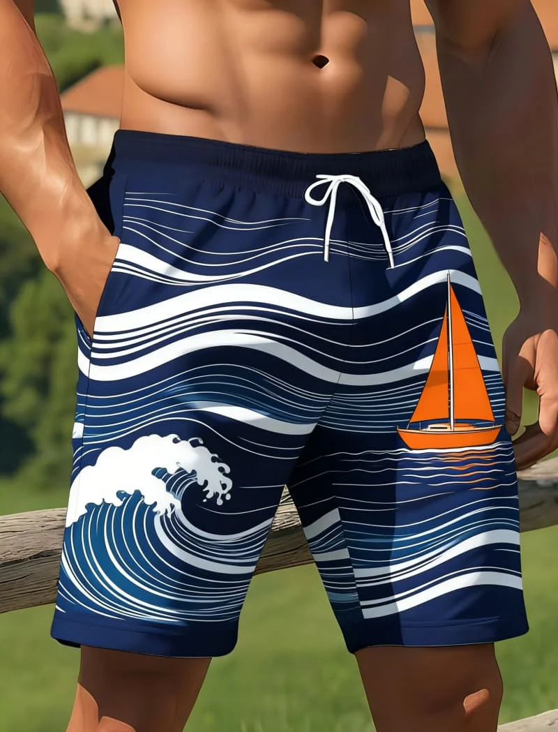 

Мужские повседневные и модные шорты с принтом в морском стиле, подходящие для летнего отдыха и ежедневных поездок.