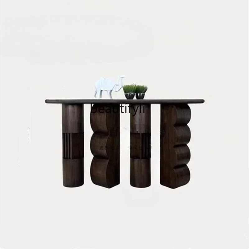 NQ52 Great discounts  Medieval wabi-sandy wind solid wood entrance table Art master design sense Home entrance desk against the