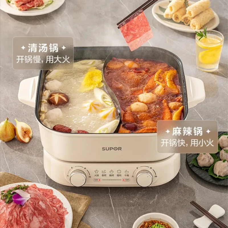 Dual-Flavor Electric Hot Pot, Multifunctional Electric Cooker, 6L Suitable for Home Use, Hot Pot, and Various Applications