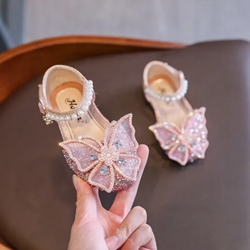 

New Fashion Girls Princess Shoes Summer Sandals Children Dress Up Shoes Kids Casual Glitter Crystal Dancing Girl Bowknot Sandals