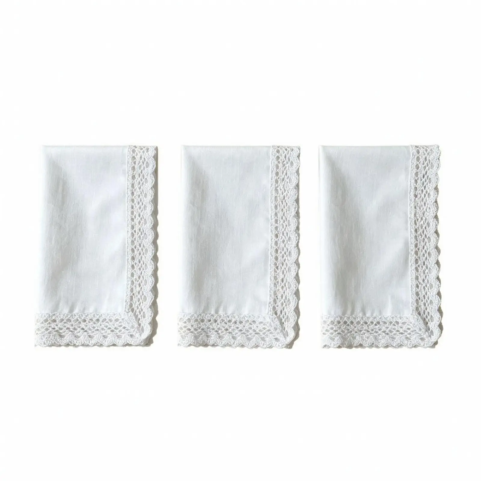 3 Pieces Handkerchief with Cotton Lace Trim Elegant Hankies Breathable