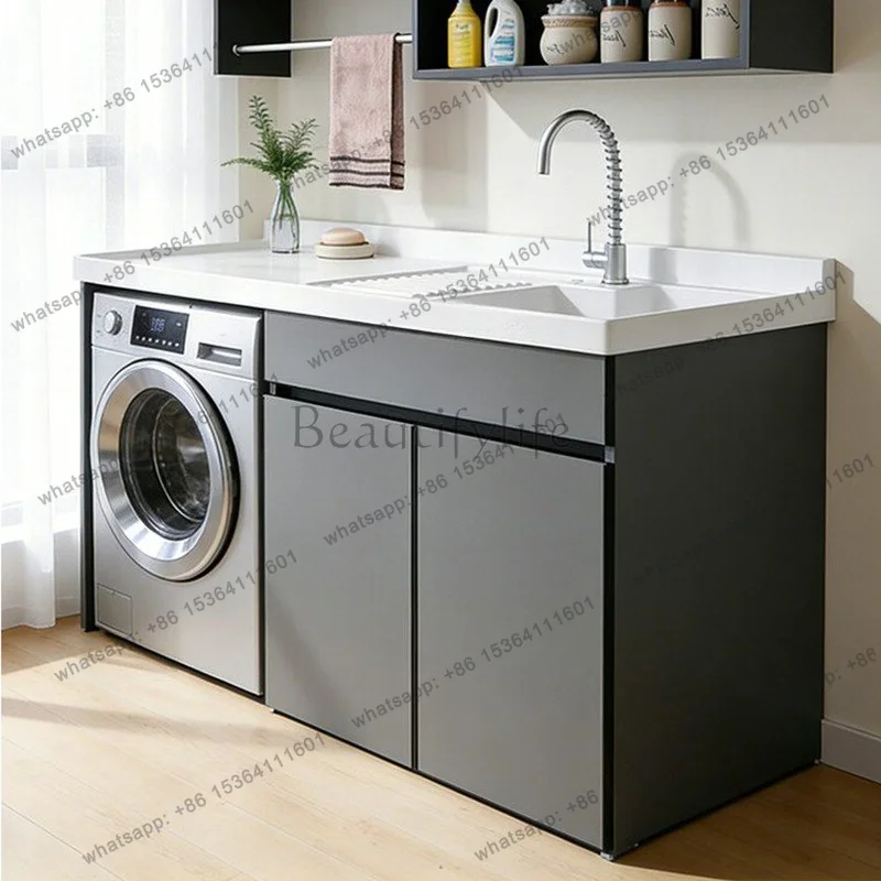 Simple Nordic Creative Balcony Laundry Cabinet Customizable Sink Washer Combo Bathroom Furniture muebles de baño