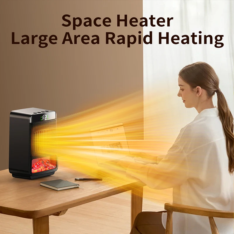 Realistic 3D Flame Electric Fireplace Space Heater For Home Office PTC Timer Silent Energy Saving Quick Heat Decorative