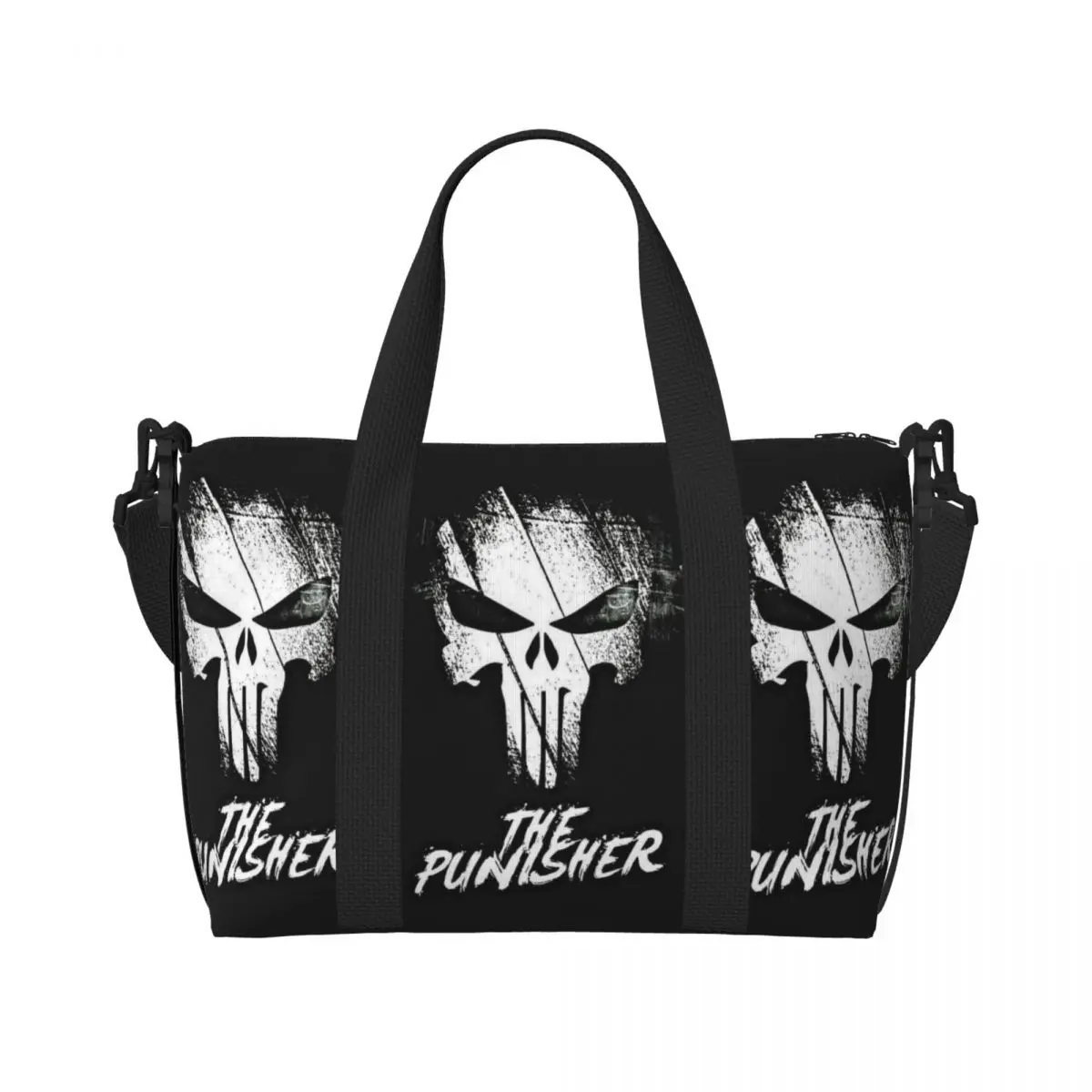 

Custom Punisher Skull Symbol Tote Bag Women Large Capacity Cartoon Design Beach Gym Shoulder Travel Bag