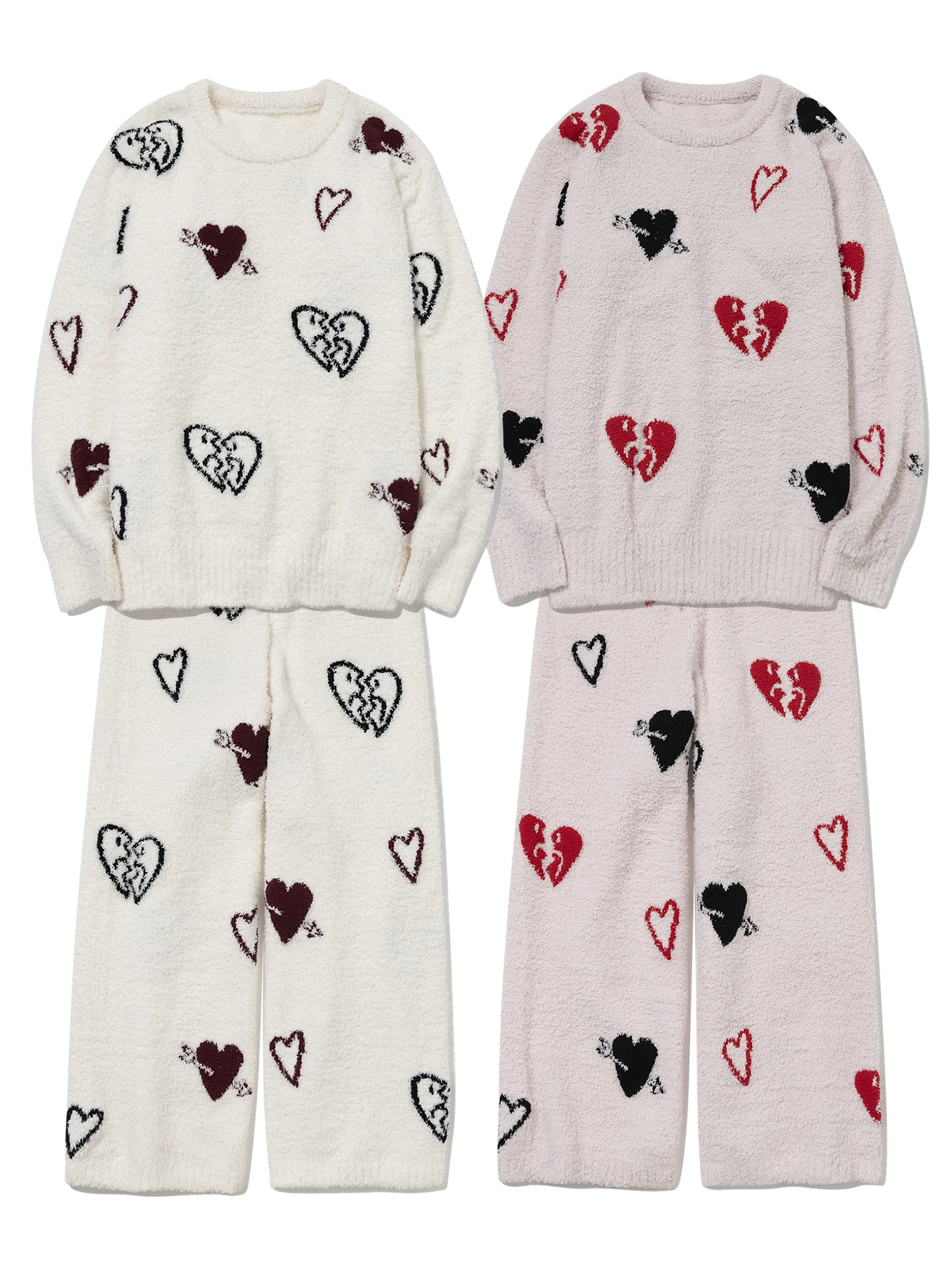 

Tokyo Garden Soft Feather Velvet Valentine's Day Cute Cartoon Heart Pattern Sleepwear Home Clothes Long Sleeve round Neck
