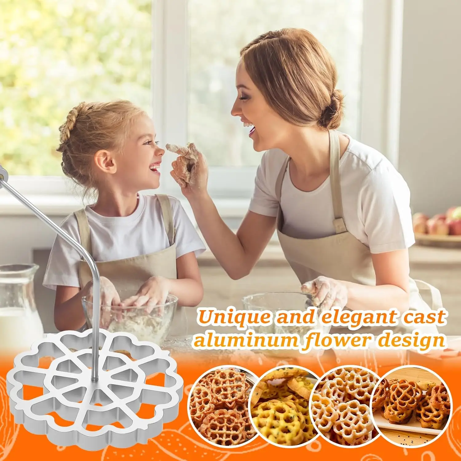 Bunuelos Mold with Handle Aluminum Rosette Timbale Iron Molds Detachable Bunuelos Cookie Maker Mold Waffle Cake Ring Baking