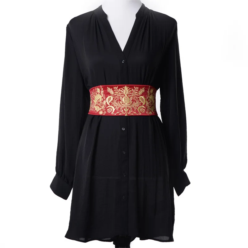 Japanese Retro Embroidered Wide Belt Cummerbunds Kimono Dress Decor Belt Girdle Adjustable Lady Yukata Sash Tie Waistband