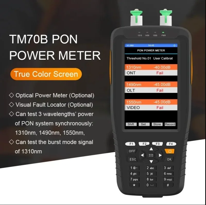 Handheld PON Power Meter Tester Fiber Tester PON Optical Cat Tester TM70B Optical Power Meter 1310/1490/1550nm SC/APC Connector