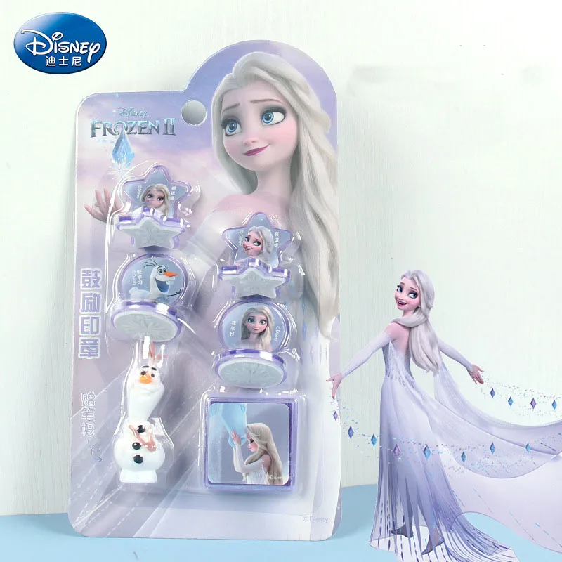 Disney Frozen 2 Cartoon Seal Sticker Set Princess Elsa Anna Anime Figures Head Stamp with box Cute Student Stationery Girl Gifts