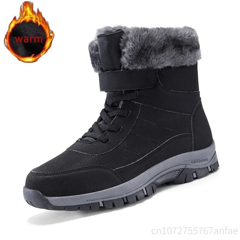 Mens Snow Boots Waterproof High-Top Cotton Shoes Outdoor Non-Slip Hiking Boots Thicken Plush Winter Boots For Men Botas Hombre