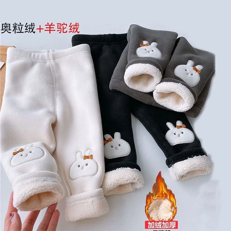 Girls Leggings 2024 baby fleece leggings with one-piece leggings and thickened fleece pants for girls to wear outside warm pants