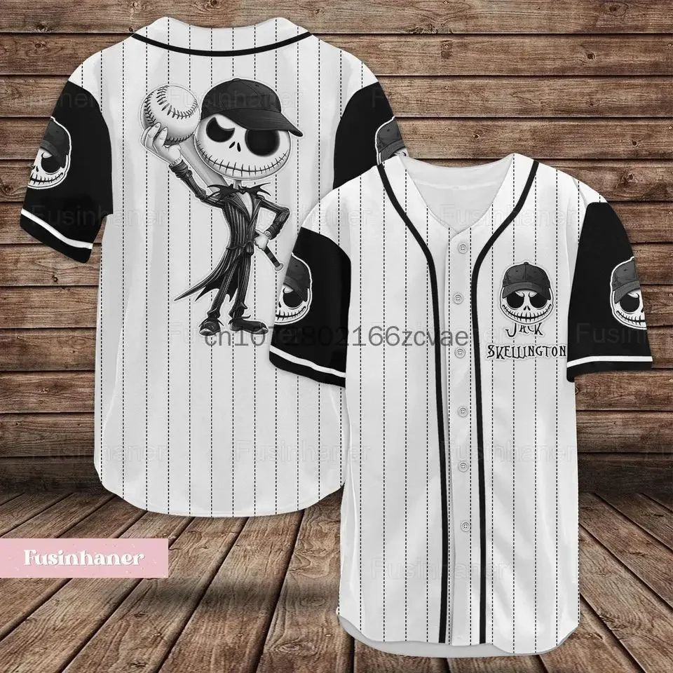 New Jack Skellington Baseball Jersey Custom Name Men\'s And Women\'s  Baseball Jersey Fashionable Disney Short Sleeve T-Shirt