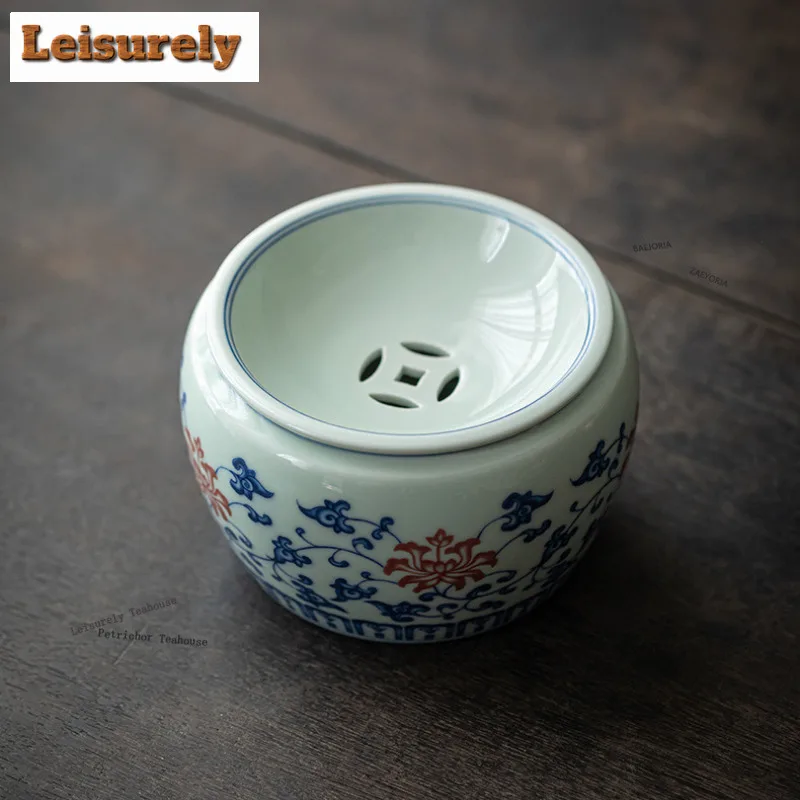 HOYIHM 450ml Antique Blue And White Jianshui Retro Tea Washing Basin Writing-brush Washer Tea Garbage Can Chaxi Supplies Gifts