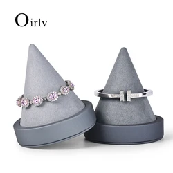 Oirlv High-end Grey PU Leather Bracelet Display Stand Bangle Storage Rack with Microfiber Jewelry Display Holder Cones