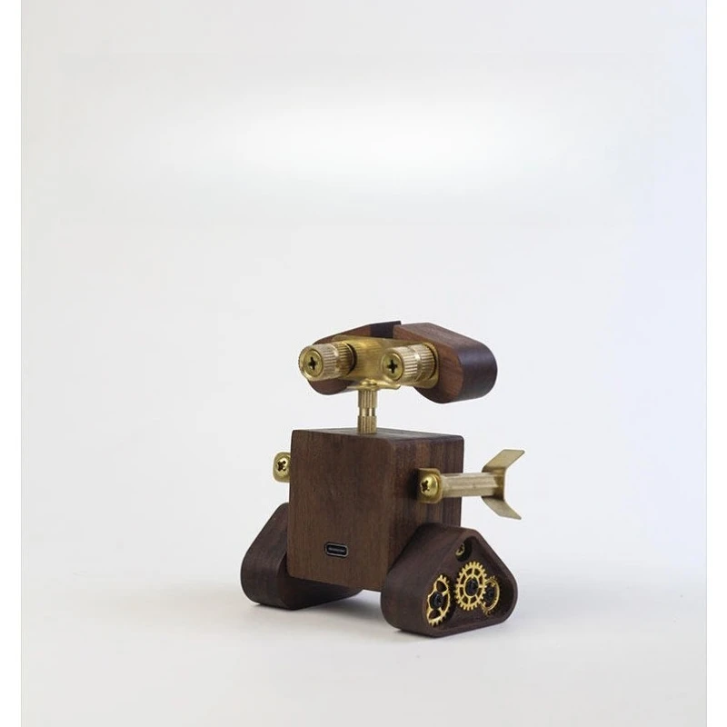 Smart wifi weather clock, creative solid wood robot, desktop retro ornament