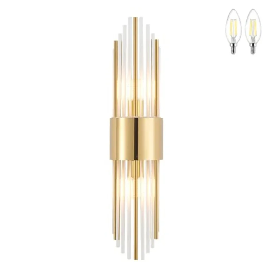 

Modern Gold Crystal Wall Sconce, Gold Wall Light Vertical Rod Design Vintage Looking Gold Metal Wall Sconce, for Living Room, B