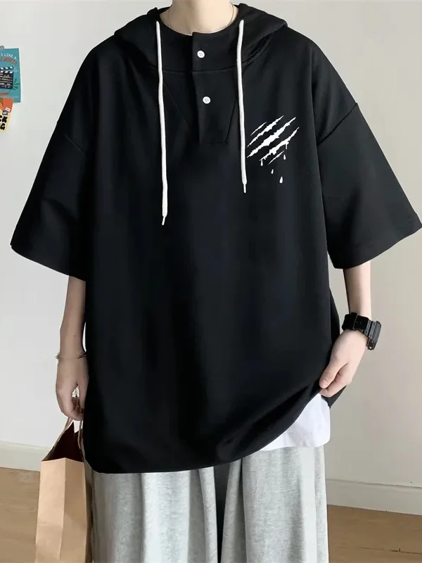 Summer New Ice Silk Loose Fit Hoodie Men's Large Size 300 Pou Hong Kong Sle ort Sve Sweatirt f Sve Trendy